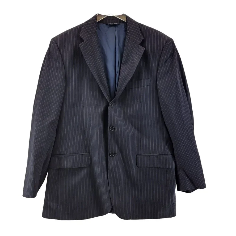 Ermenegildo Zegna Wool Suit Jacket Size 44‎ RE Navy Blue Pinstriped 